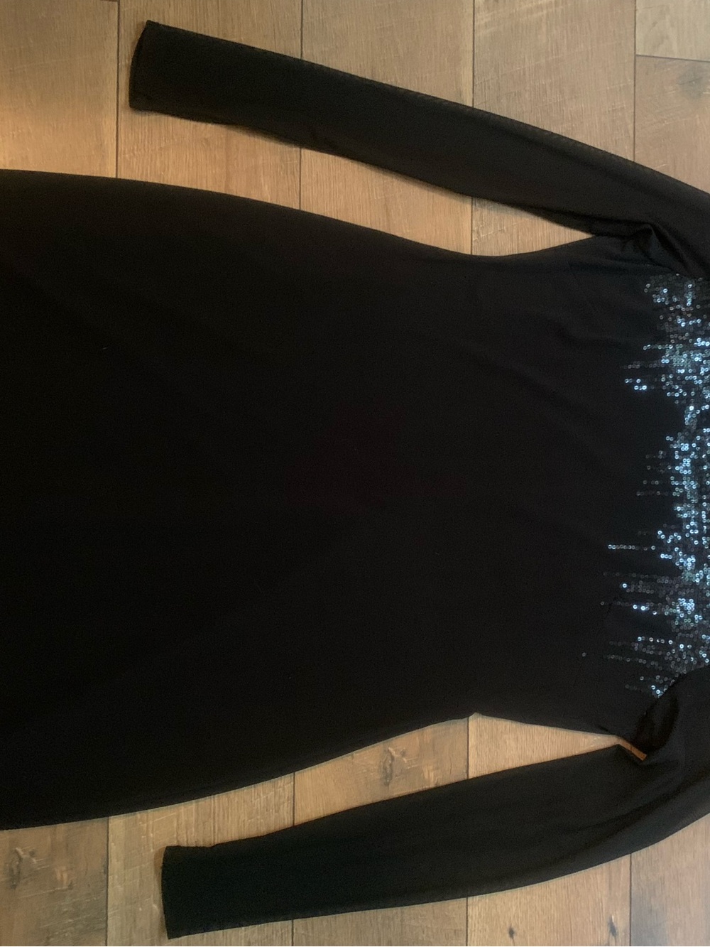 Donna Morgan Black Sequin Dress 4P Illusion Sheer Mesh Long Sleeve Cocktail Y2K - Picture 10 of 10